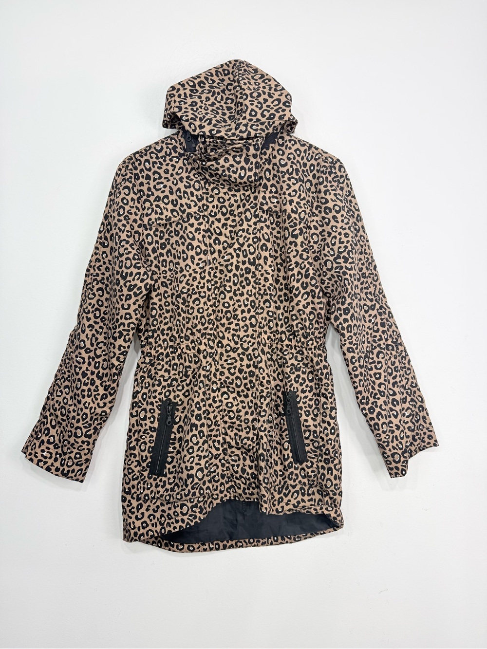 Tart Collections Brown Black Leopard Print Zip Hood Water Resistant Rain Coat